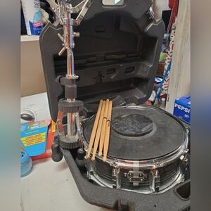 Black Snare Drum with Stand and Sticks